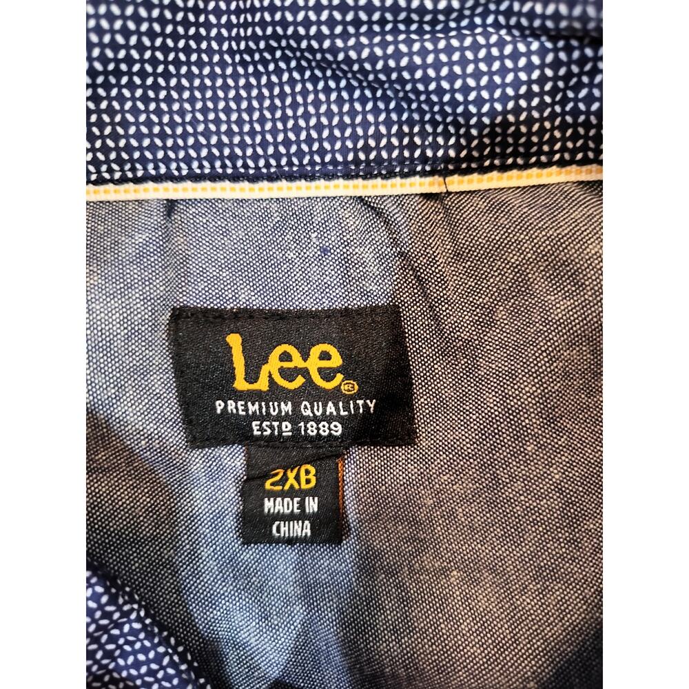 Lee Premium Quality Men’s Long Sleeve Button Down Shirt Navy 2XB Cotton - Picture 5 of 7